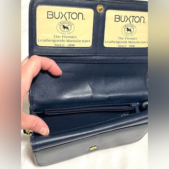 Buxton Blue Crossbody Wallet Purse with Many Zipper Pockets Card Slots 52” Strap - Picture 10 of 16